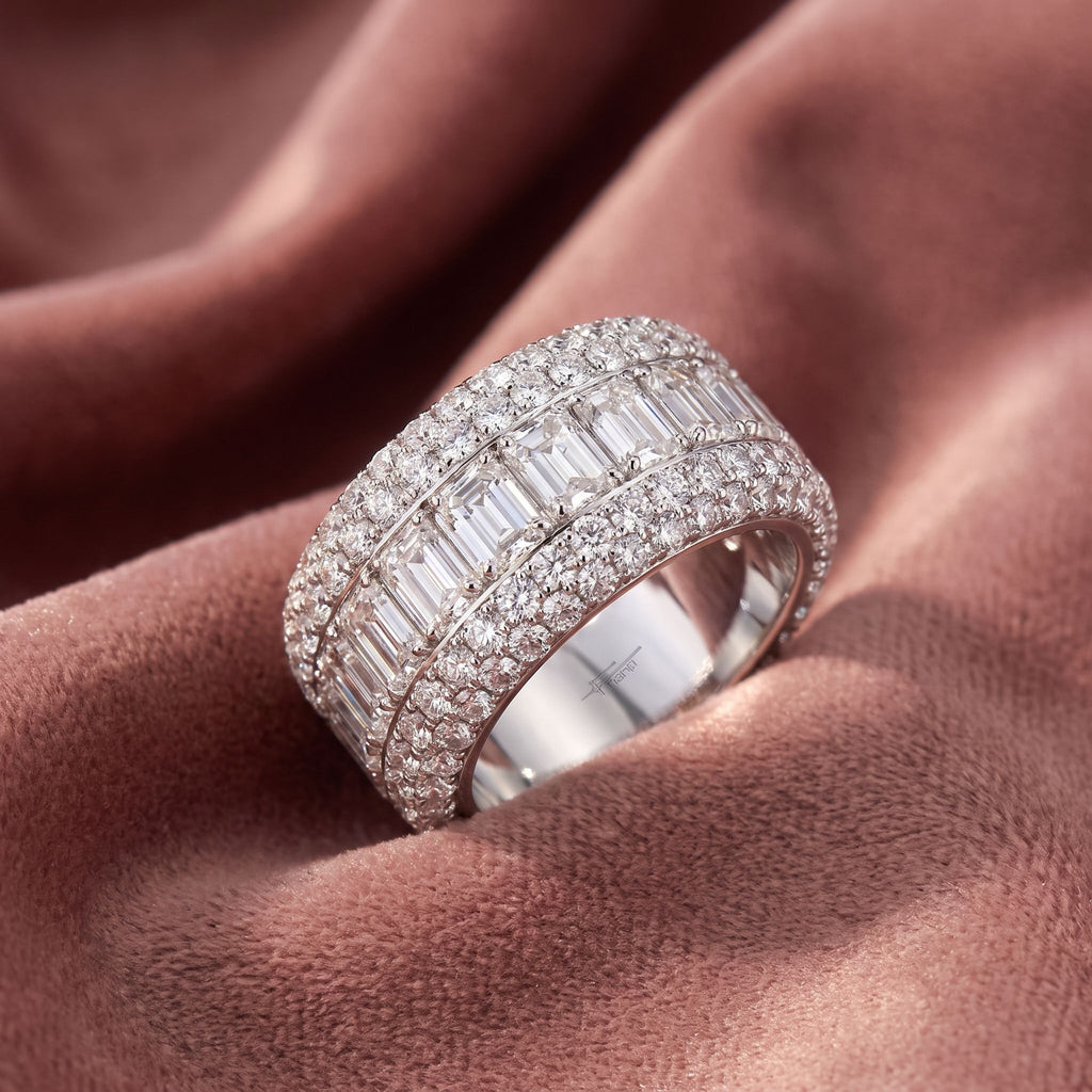 18K Eternity Emerald Diamond Ring — AI cloth, in-house