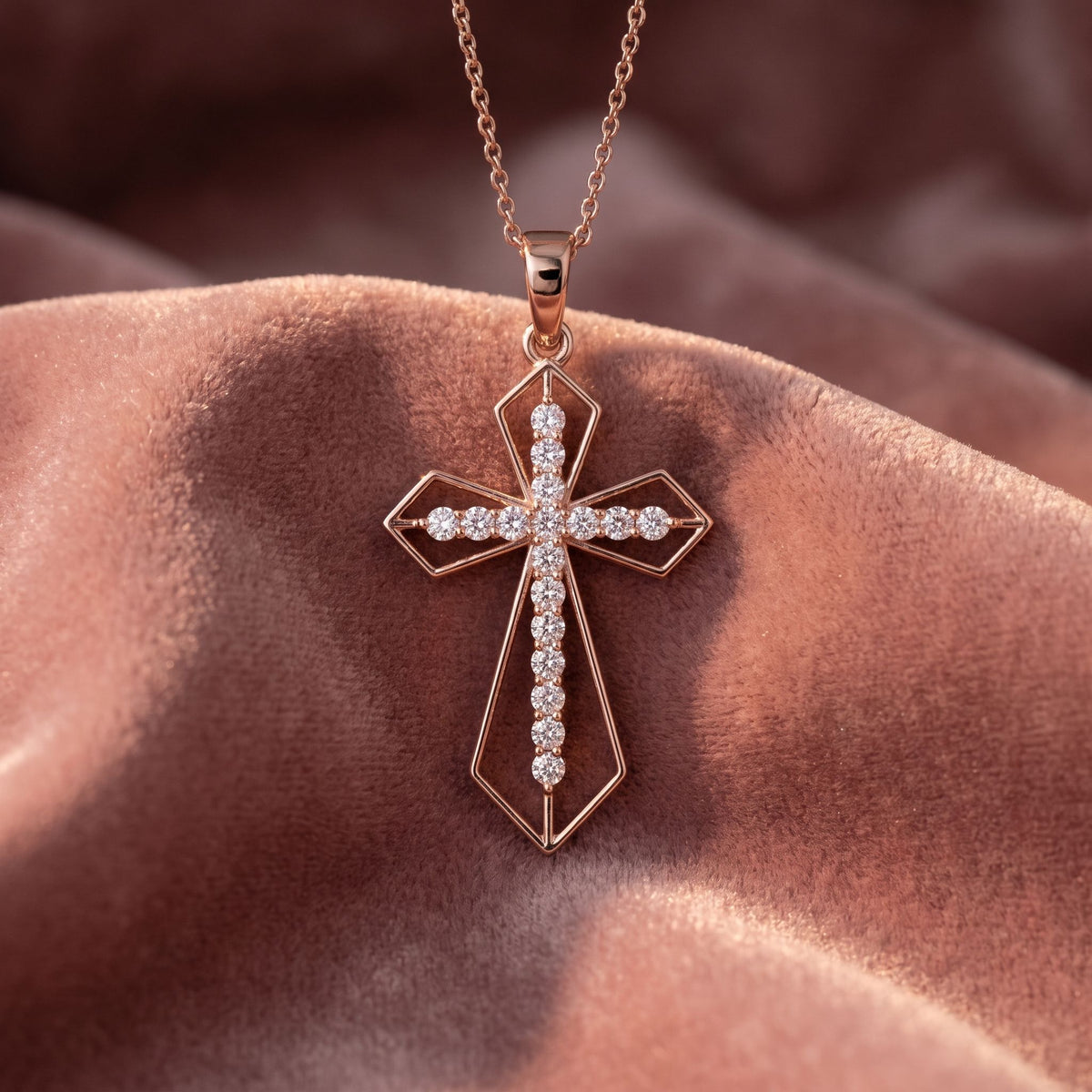 18K Cross Round Diamond Pendant — AI cloth, in-house