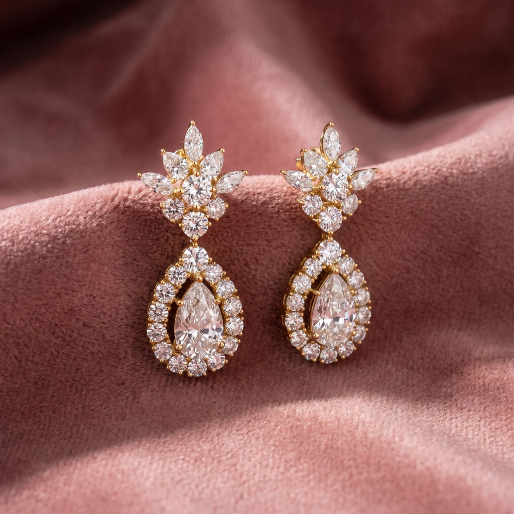 18K Pear Diamond Drop Earrings — AI cloth, in-house
