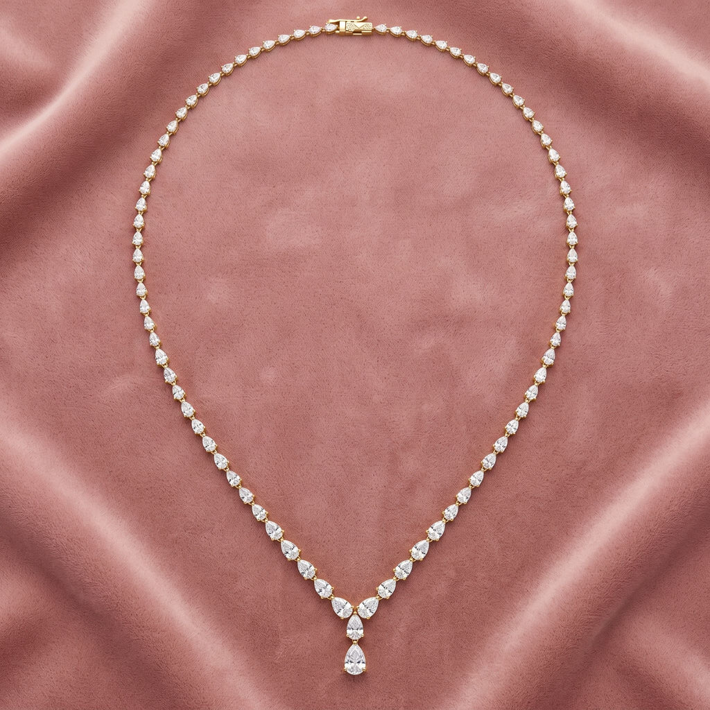 18K Pear Diamond Tennis Necklace — AI cloth, in-house