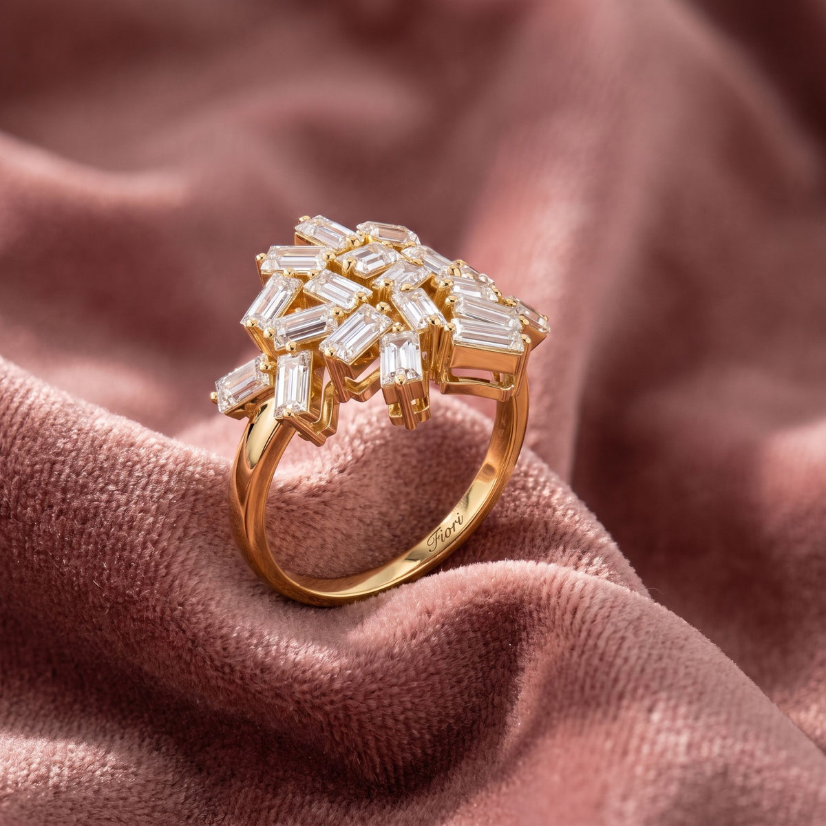 18K Floral Baguette Diamond Ring — AI cloth, in-house