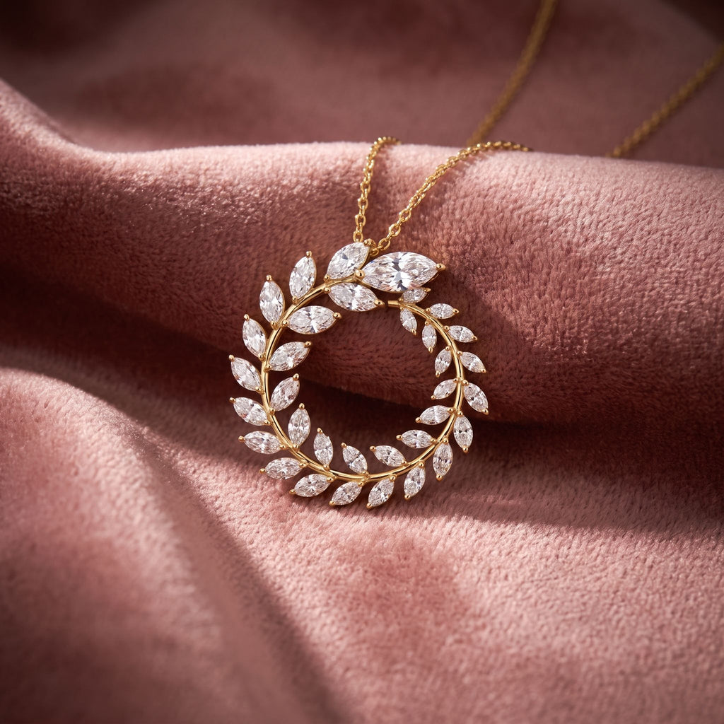 18K Leaf Diamond Pendant — AI cloth, in-house