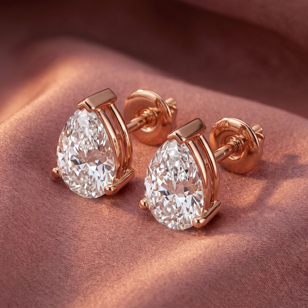 18K Solitaire Pear Diamond Earrings — AI cloth, in-house
