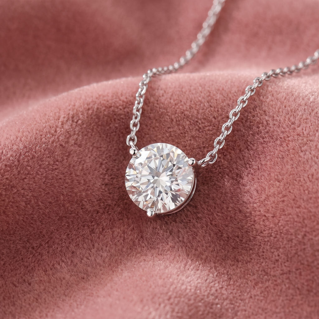 18K Solitaire Round Diamond Pendant — AI cloth, in-house