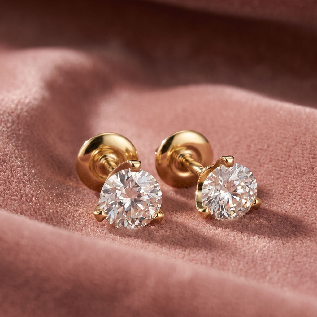 18K Round Solitaire Diamond Earrings — AI cloth, in-house