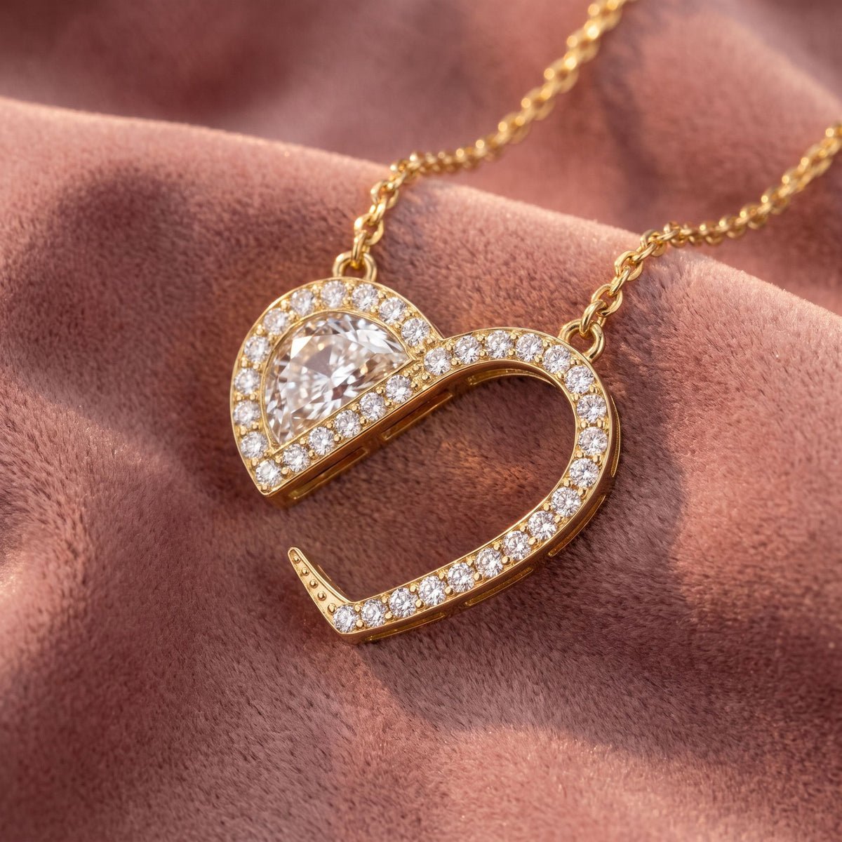 18K Solitaire Halo Round Diamond Pendant — AI cloth, in-house