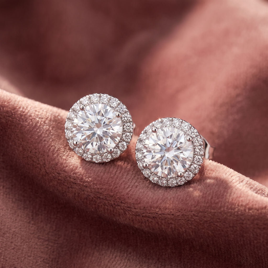 18K Halo Round Diamond Stud Earrings — AI cloth, in-house