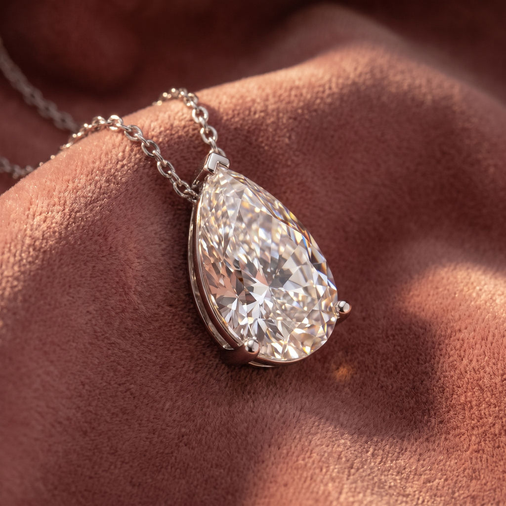 18K Solitaire Pear Diamond Pendant — AI cloth, in-house