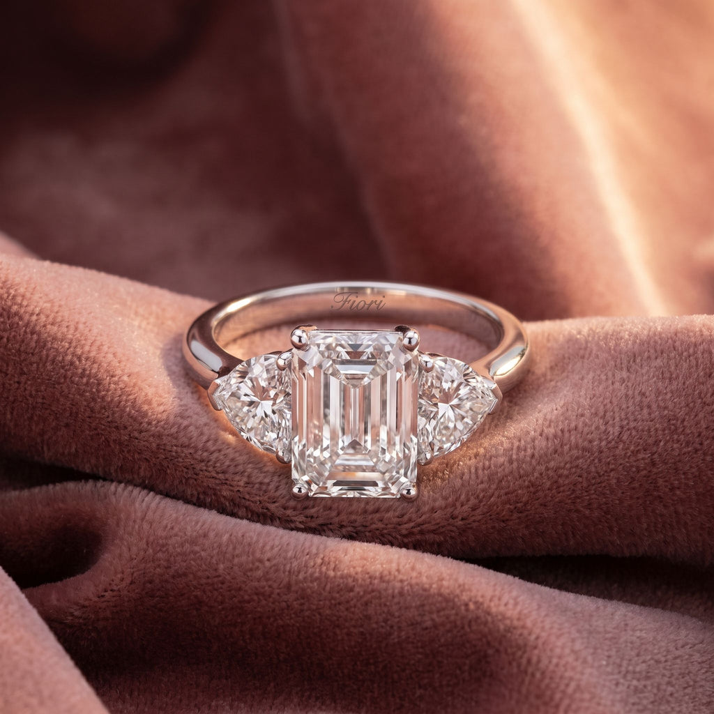 18K Trilogy Emerald Diamond Engagement Ring — AI cloth, in-house