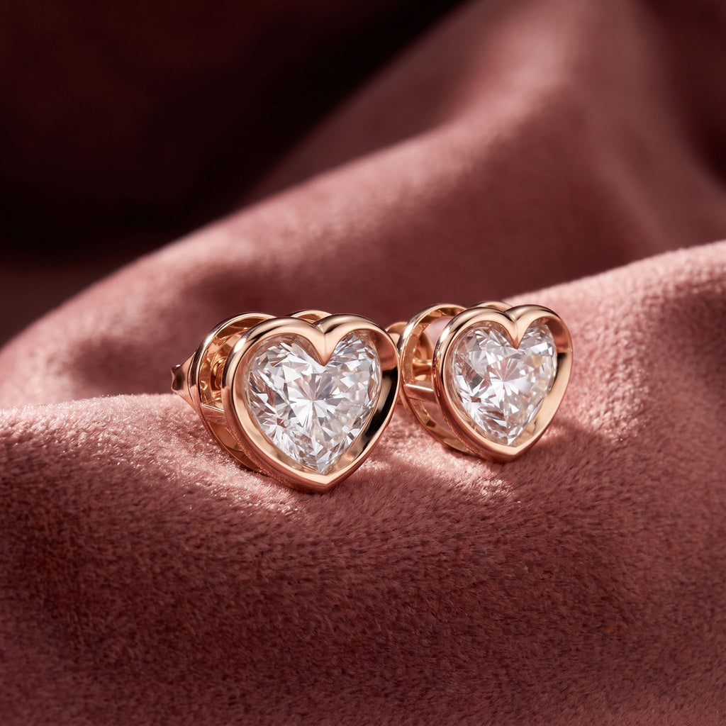18K Solitaire Heart Diamond Stud Earrings — AI cloth, in-house