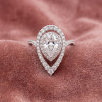 18K Halo Pear Diamond Ring — AI cloth, in-house