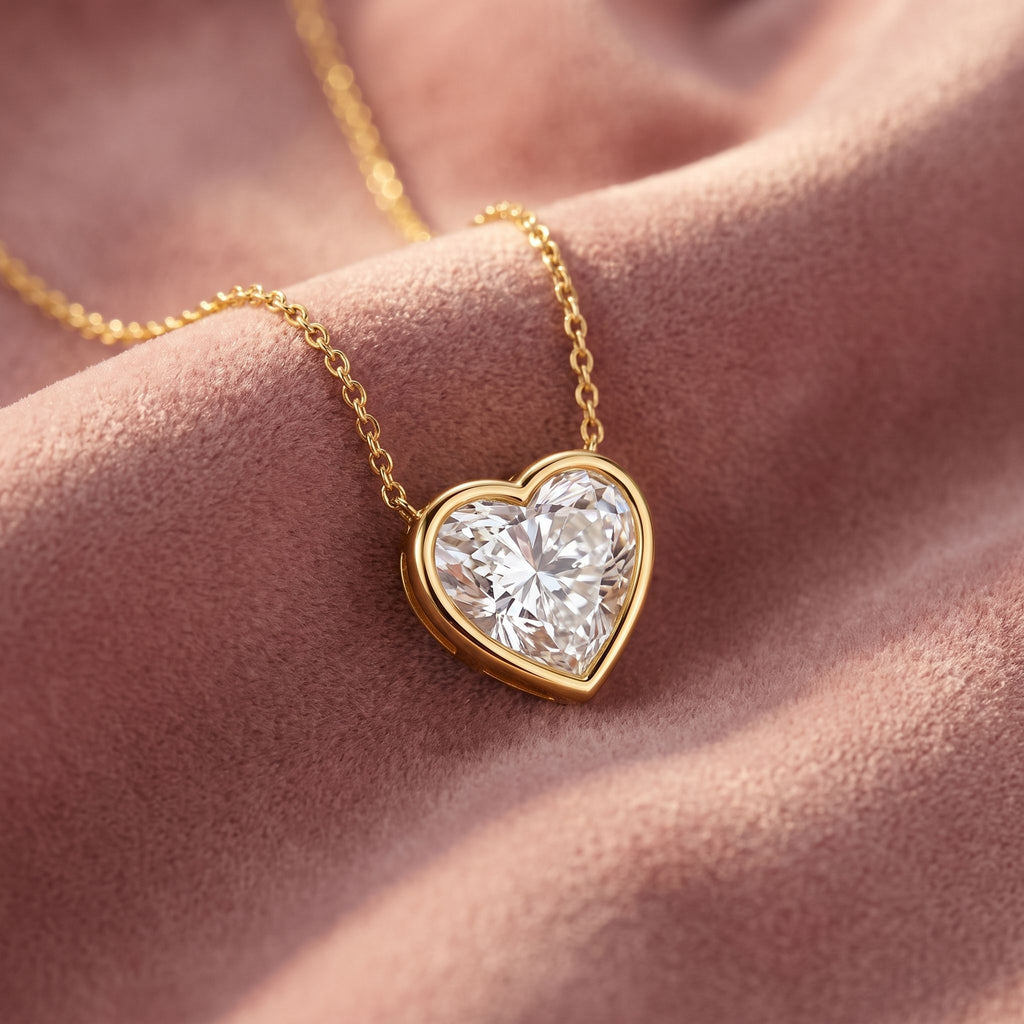 18K Heart Solitaire Diamond Pendant — AI cloth, in-house
