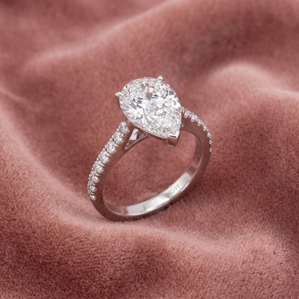 18K Solitaire Pear Diamond Engagement Ring — AI cloth, in-house