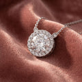 18K Halo Round Diamond Pendant — AI cloth, in-house
