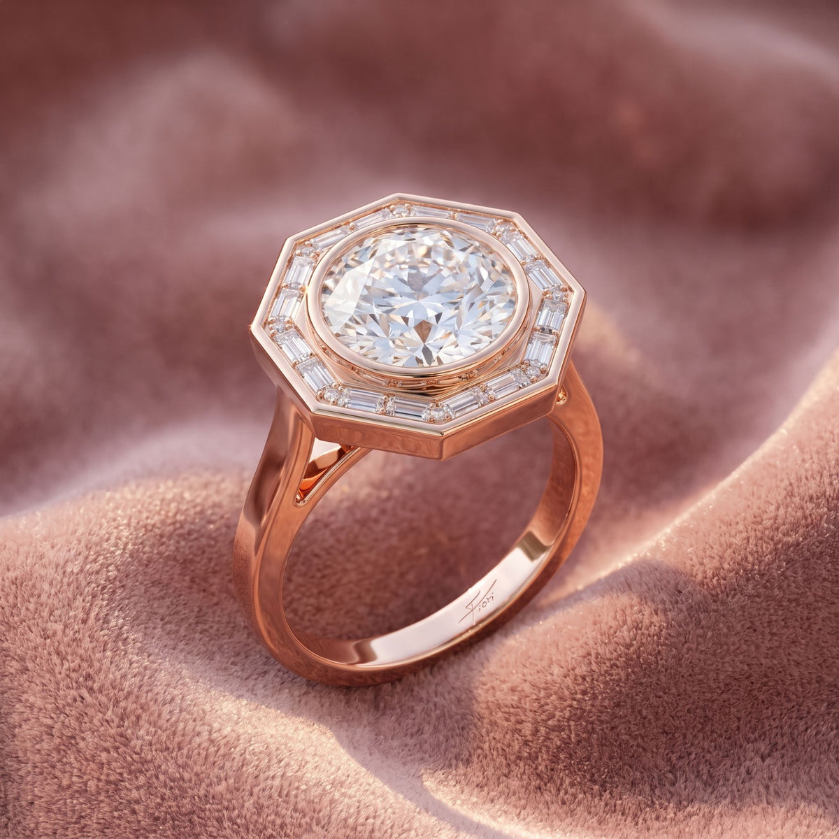 18K Bespoke Round Diamond Halo Ring — AI cloth, in-house