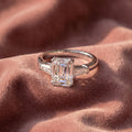 18K Trilogy Emerald-Cut Diamond Ring — AI cloth, in-house