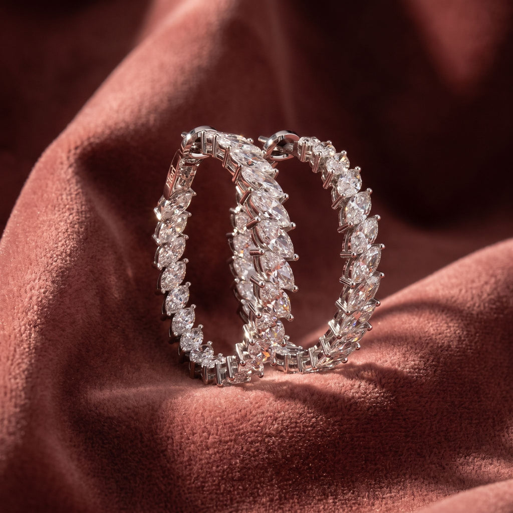 18K Marquise Diamond Hoop Earrings — AI cloth, in-house