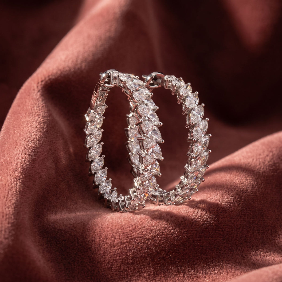 18K Marquise Diamond Hoop Earrings — AI cloth, in-house