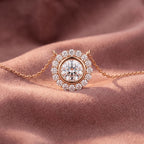 18K Solitaire Halo Round Diamond Pendant — AI cloth, in-house