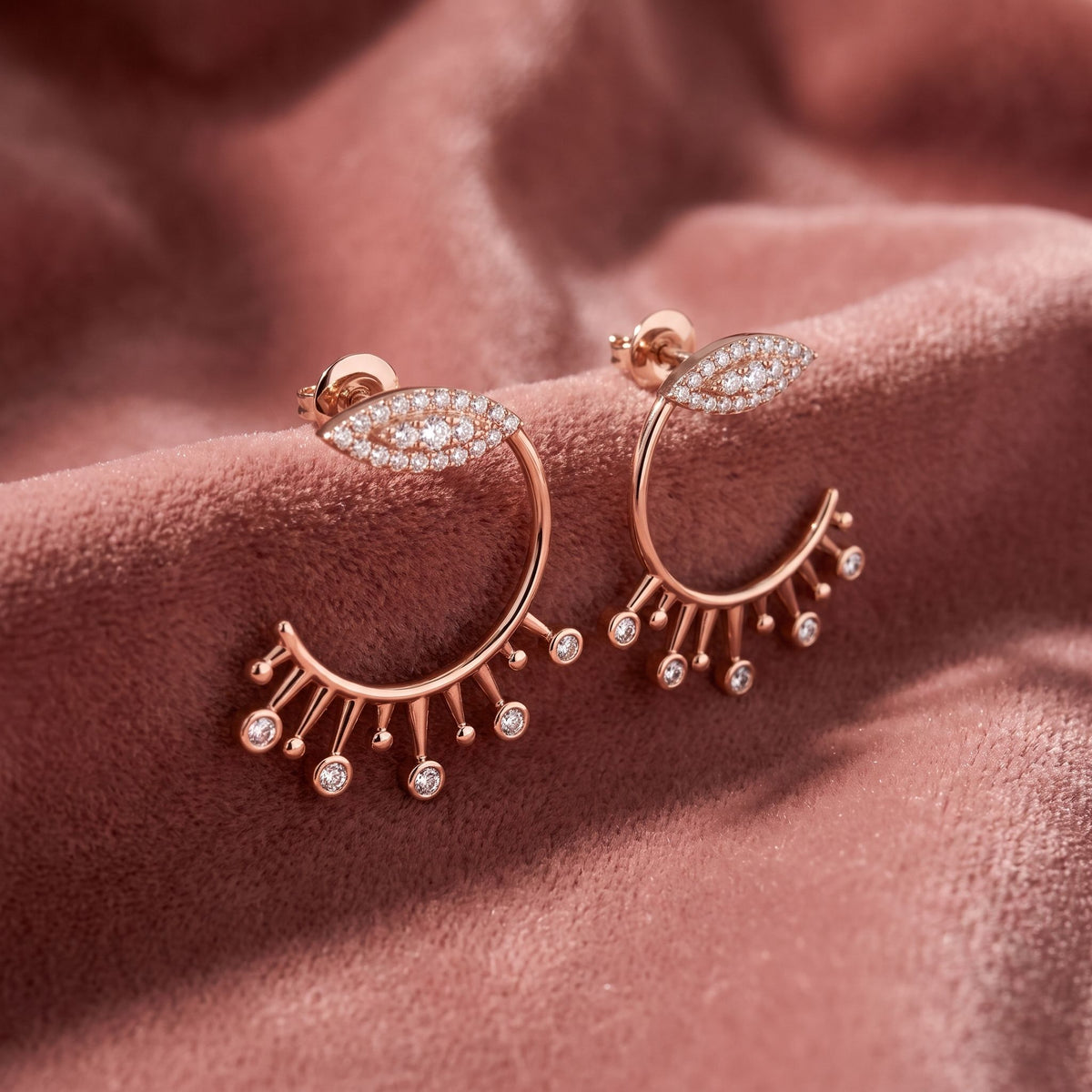 18K Crescent Diamond Ear Jacket Earrings — AI cloth, in-house