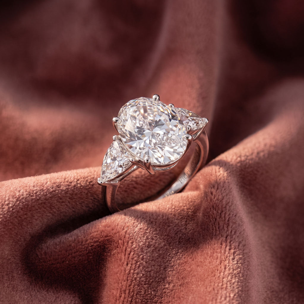 18K Trilogy Oval Diamond Engagement Ring — AI cloth, in-house