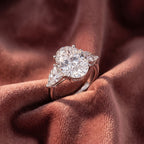 18K Trilogy Oval Diamond Engagement Ring — AI cloth, in-house