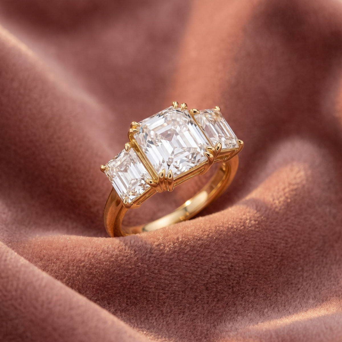 18K Trilogy Diamond Engagement Ring — AI cloth, in-house