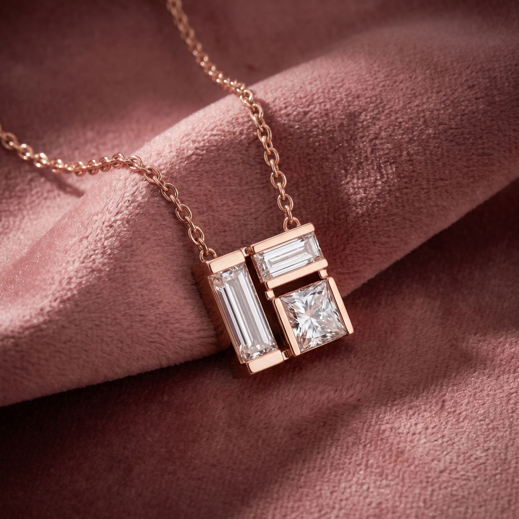 18K Baguette Diamond Pendant — AI cloth, in-house
