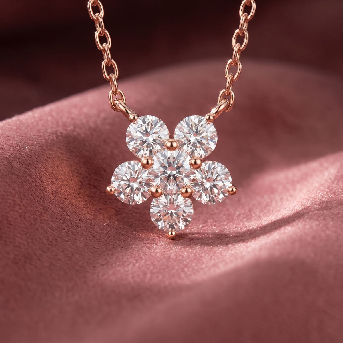 18K Floral Flower Round Diamond Pendant — AI cloth, in-house