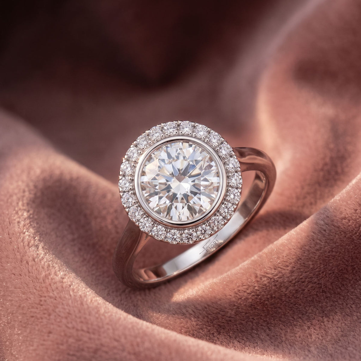 18K Halo Round Diamond Ring — AI cloth, in-house