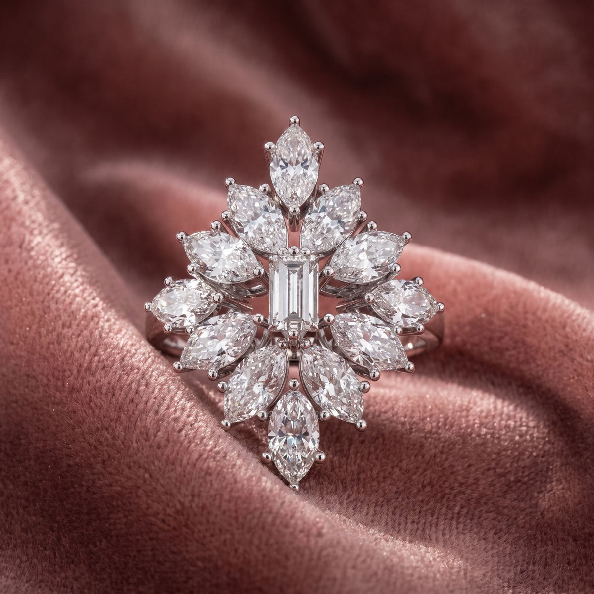 18K Floral Pear Diamond Ring — AI cloth, in-house