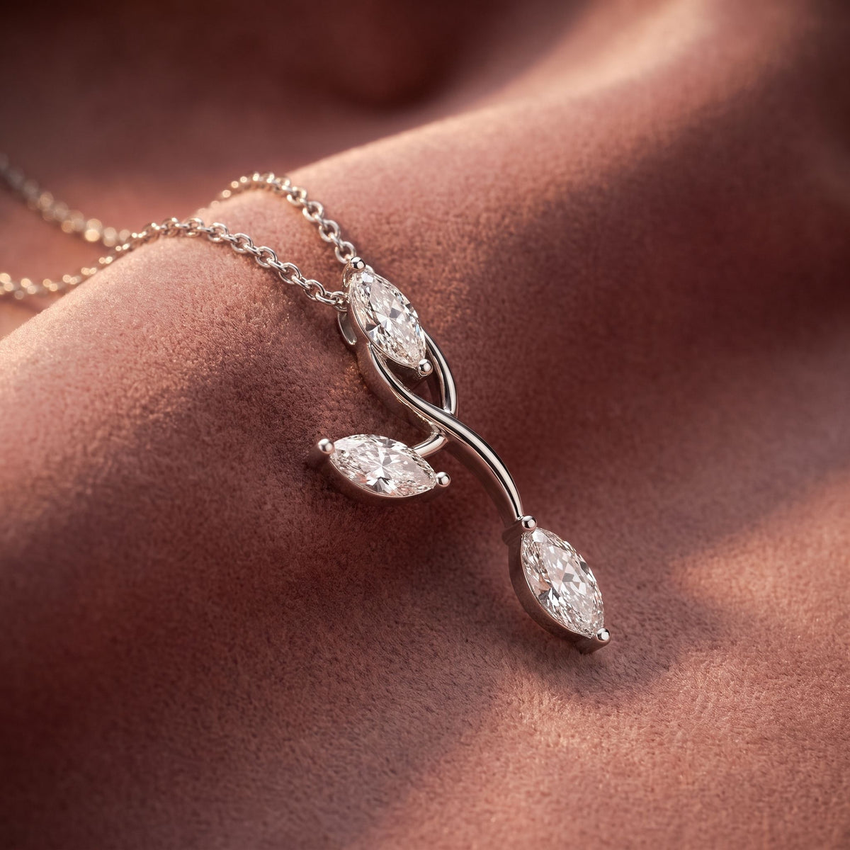 14K Floral Marquise Diamond Pendant — AI cloth, in-house