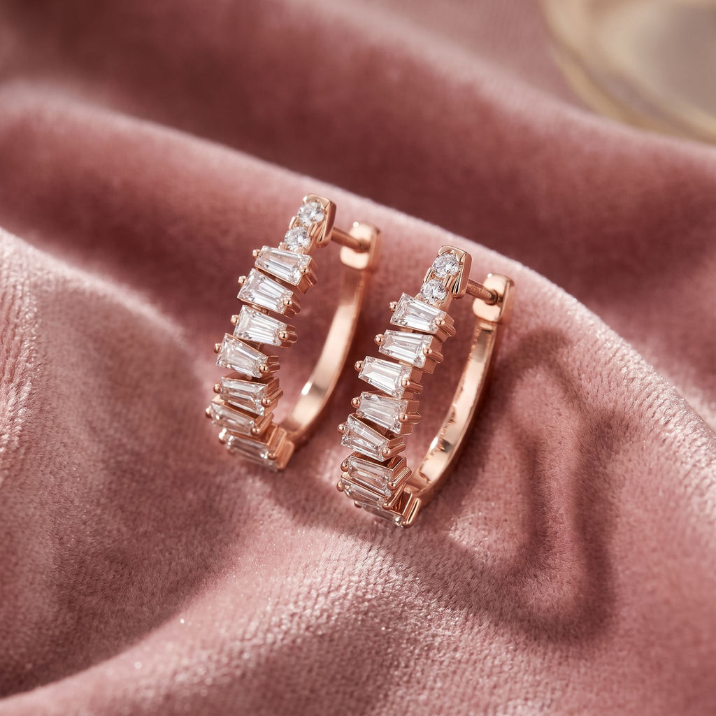 18K Baguette Diamond Hoop Earrings — AI cloth, in-house