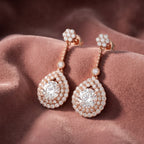 18K Drop Pear Halo Diamond Earrings — AI cloth, in-house