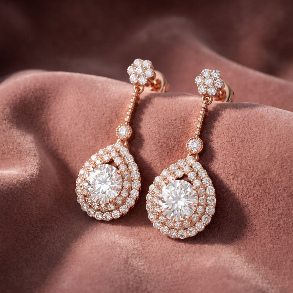 18K Drop Pear Halo Diamond Earrings — AI cloth, in-house