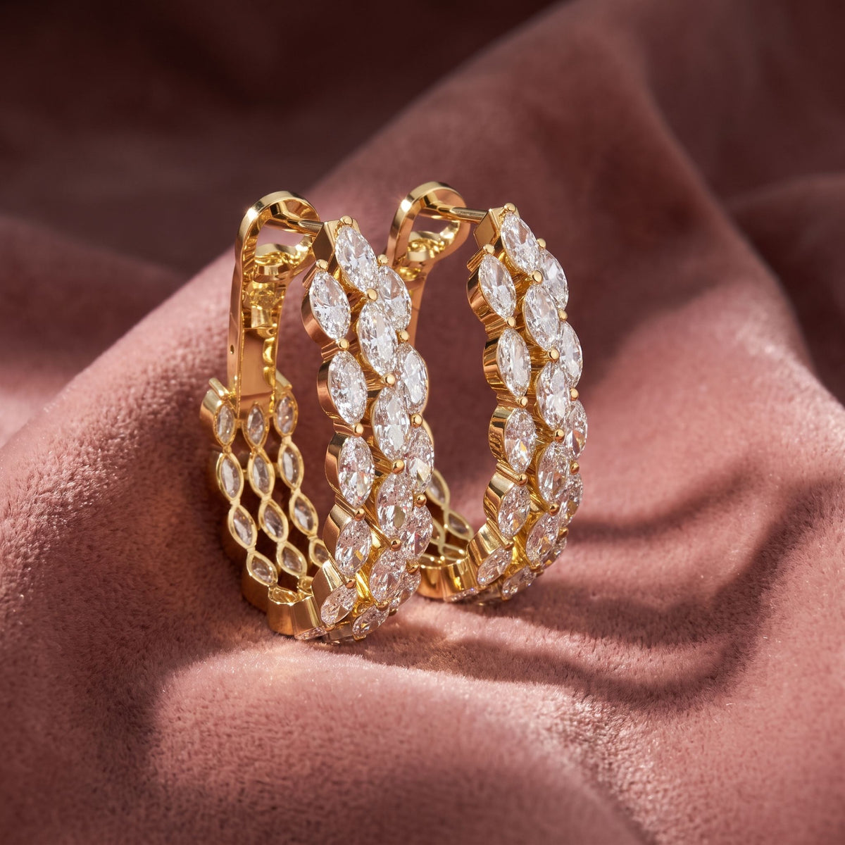 18K Marquise Diamond Hoop Earrings — AI cloth, in-house