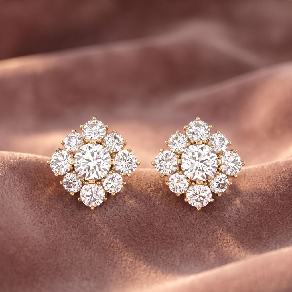 18K Round Halo Bespoke Diamond Earrings — AI cloth, in-house