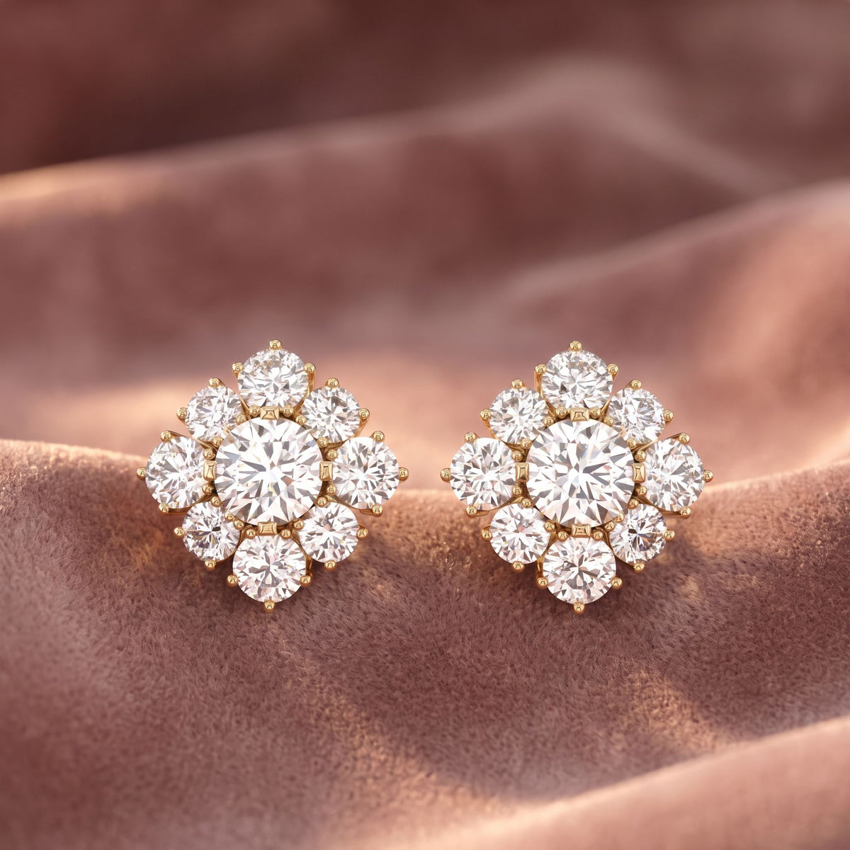 18K Round Halo Bespoke Diamond Earrings — AI cloth, in-house