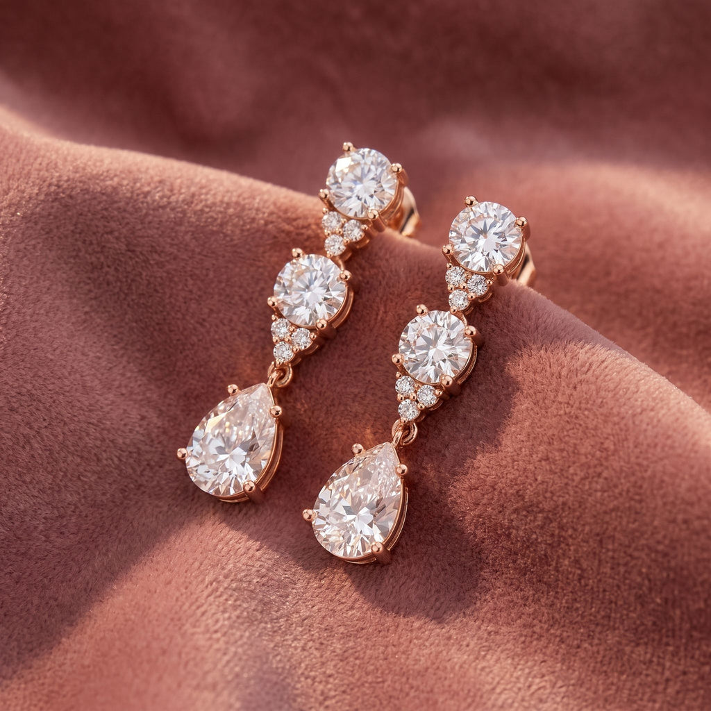 18K Drop Diamond Earrings — AI cloth, in-house