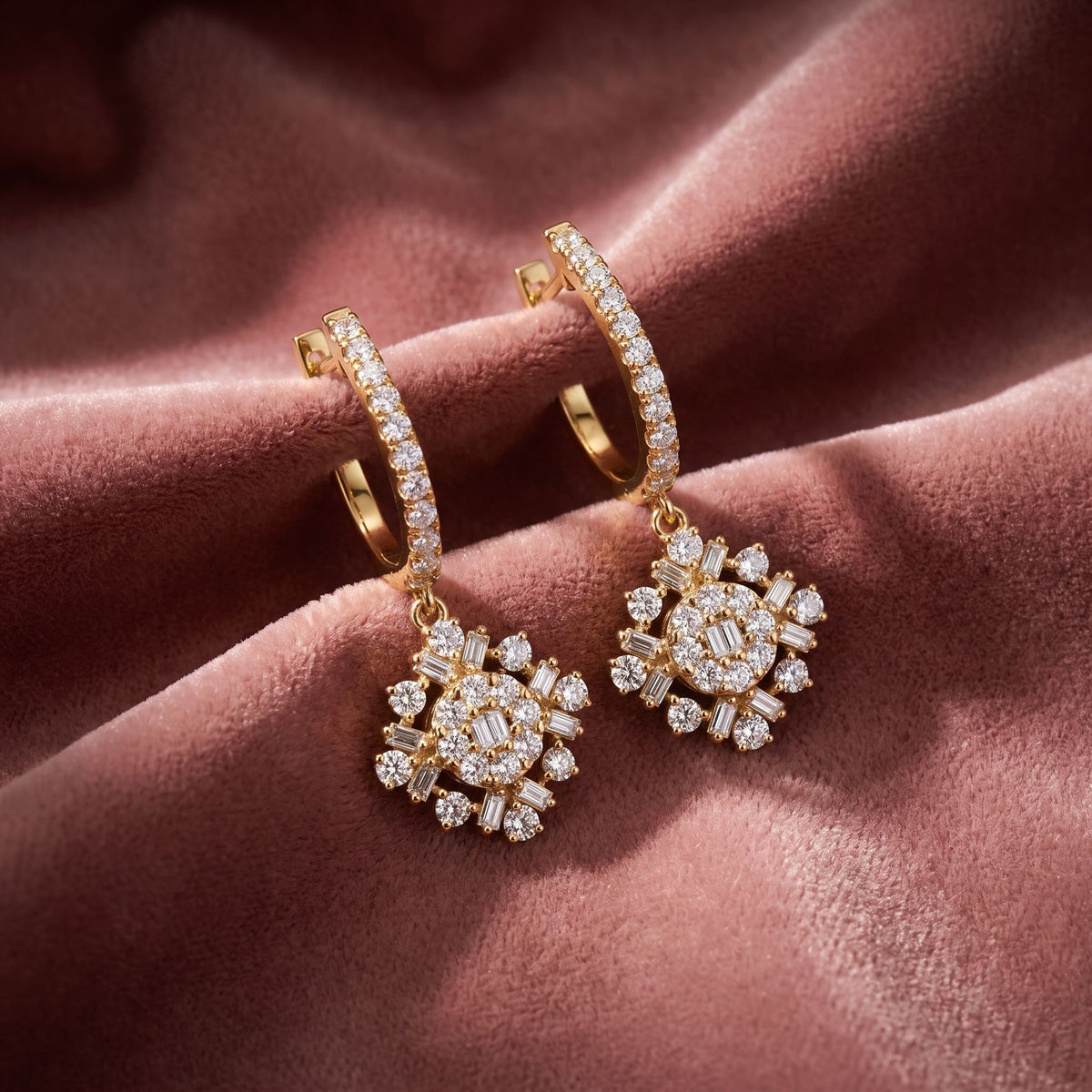 18K Drop Diamond Earrings — AI cloth, in-house