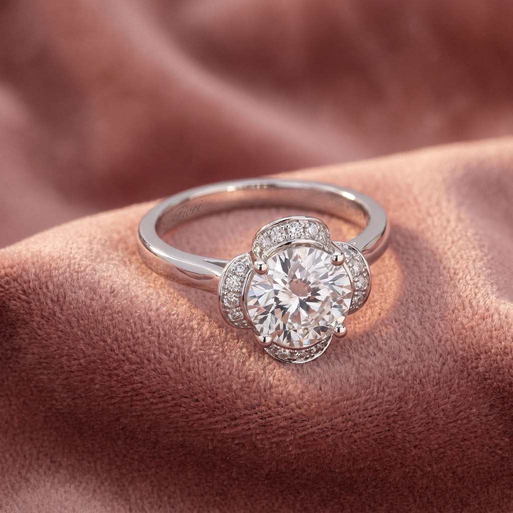 18K Halo Diamond Ring — AI cloth, in-house