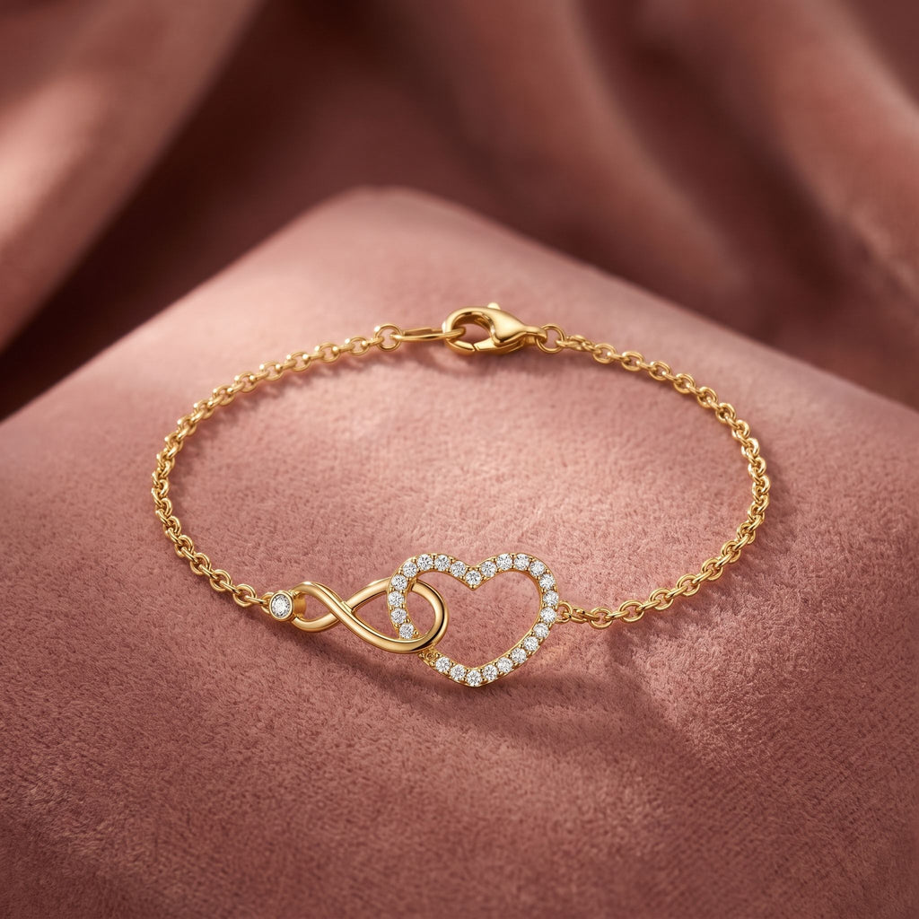 18K Heart Infinity Round Diamond Bracelet — AI cloth, in-house