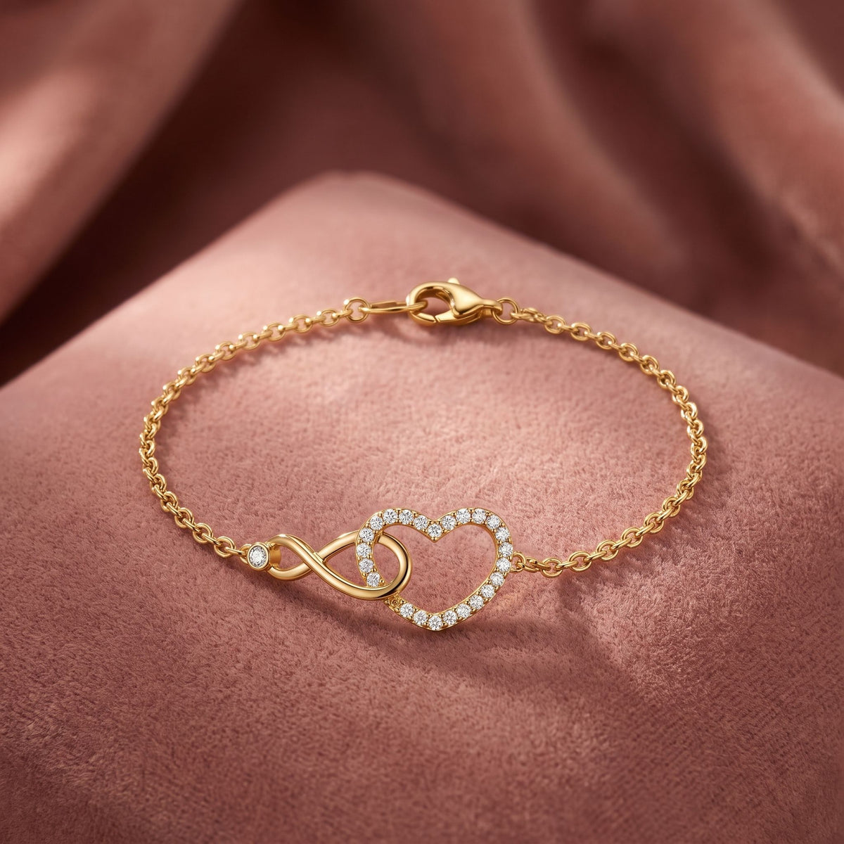 18K Heart Infinity Round Diamond Bracelet — AI cloth, in-house