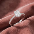 18K Solitaire Emerald Cut Diamond Ring — AI cloth, in-house