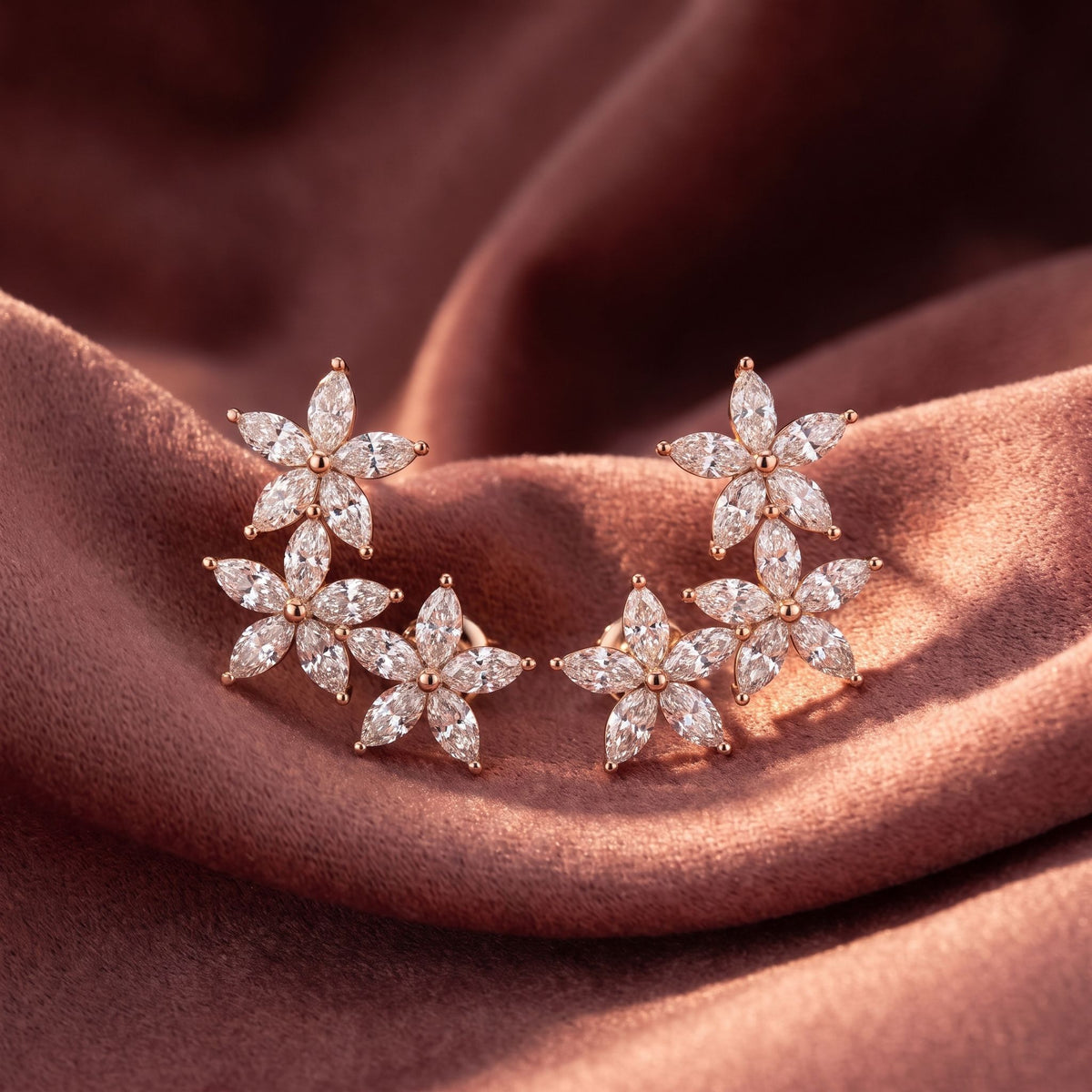 18K Floral Marquise Diamond Earrings — AI cloth, in-house