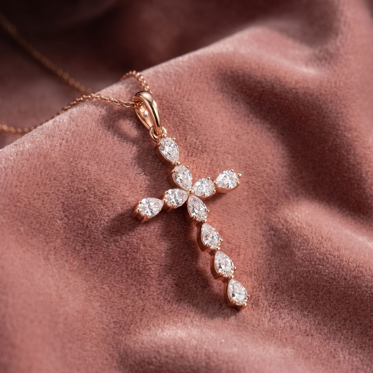 18K Cross Diamond Pendant — AI cloth, in-house