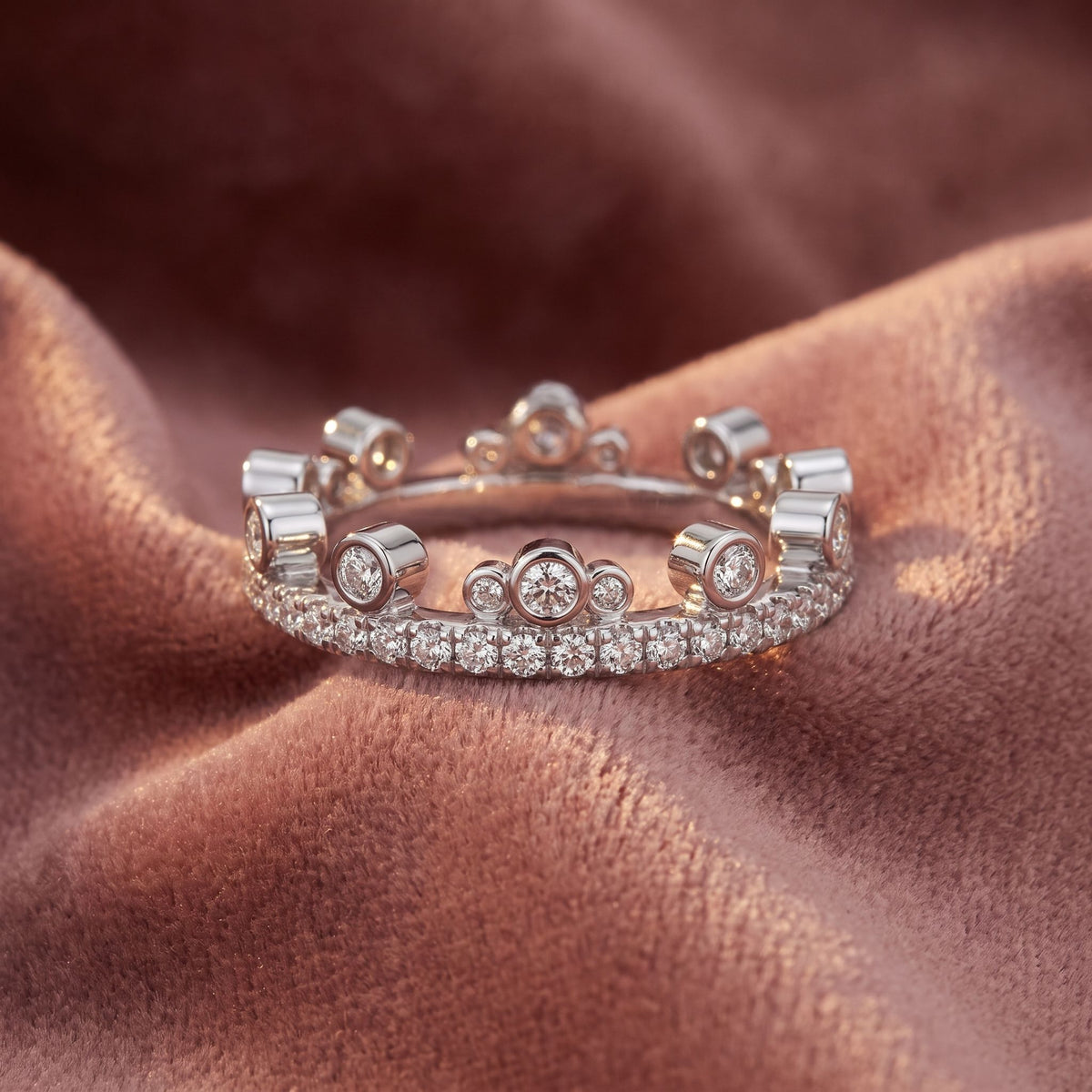18K Round Eternity Diamond Ring — AI cloth, in-house