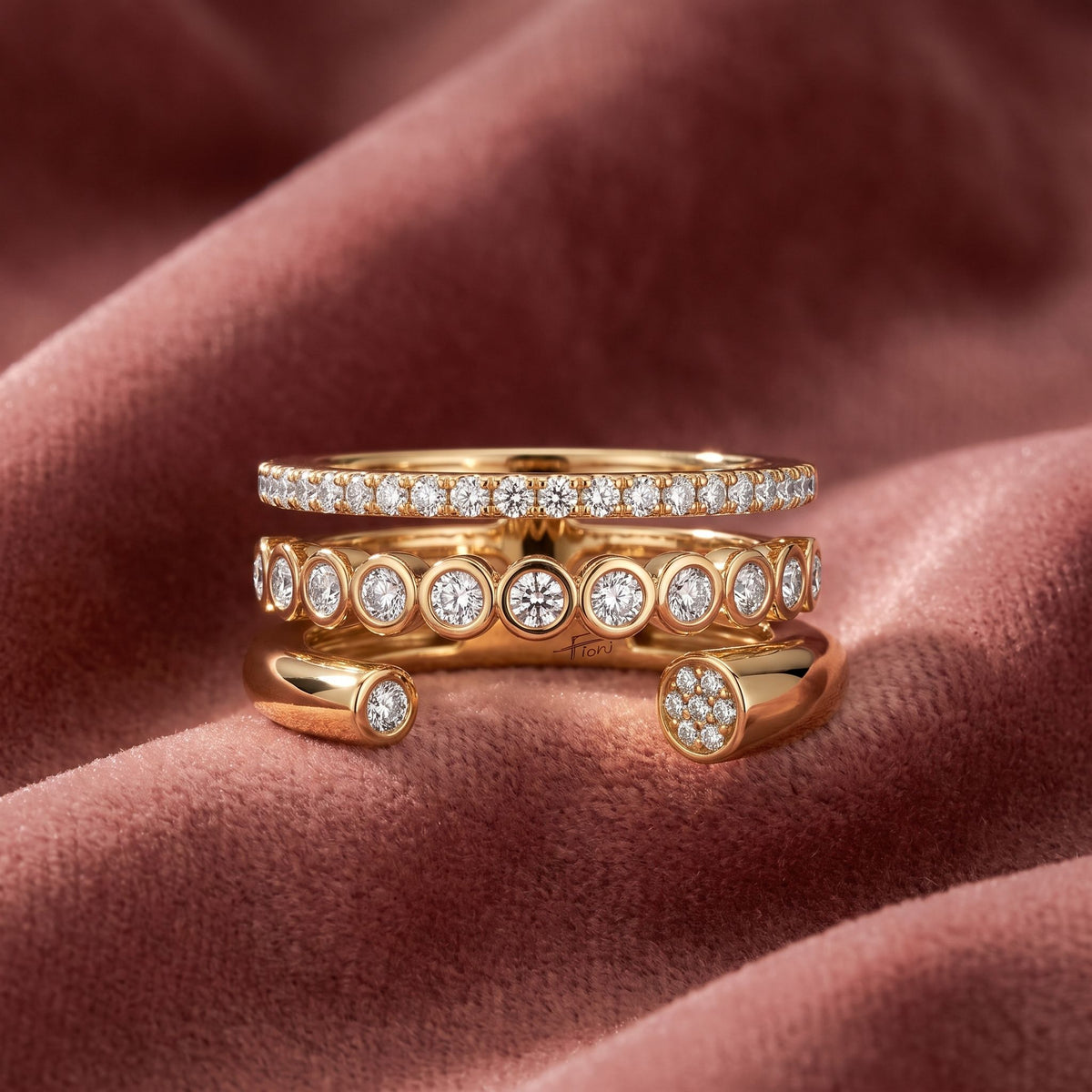 18K Multi-Band Diamond Ring — AI cloth, in-house