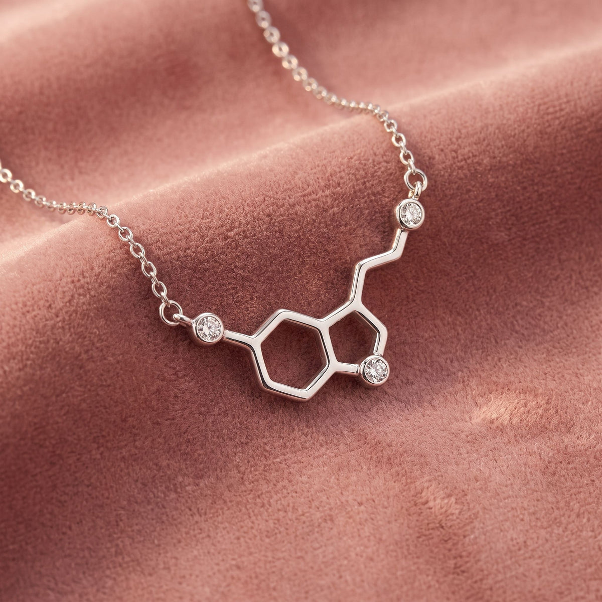 14K Dopamine Molecule Round Diamond Pendant — AI cloth, in-house