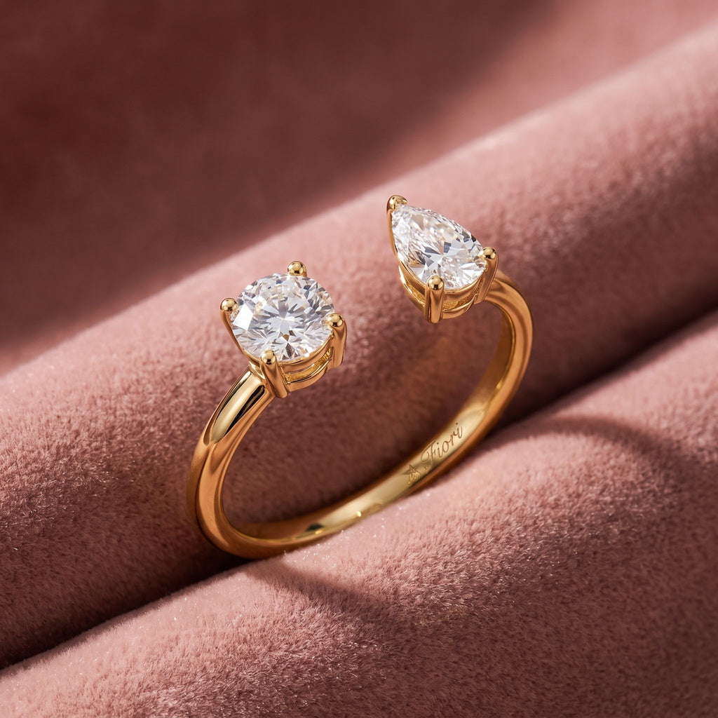 18K Bespoke Pear Diamond Open Ring — AI cloth, in-house